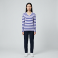 Women's Blue Stripe V-Neck Long Sleeve Shirt