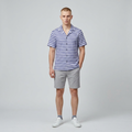 Striped Hawaiian Camp Shirt — Blue Casual Resort Button-Up