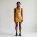 Retro Geometric Dress in Golden Yellow
