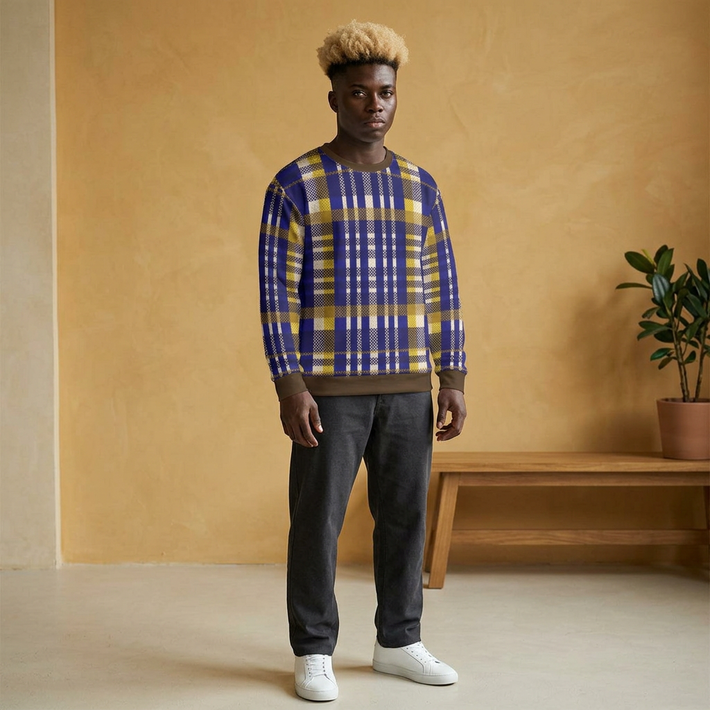 Blue & Gold Plaid Sweatshirt - Cozy Plaid Pullover