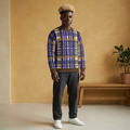 Blue & Gold Plaid Sweatshirt - Cozy Plaid Pullover