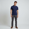 Navy Blue Polo Shirt with Plaid Collar — Classic Casual Men’s Polo
