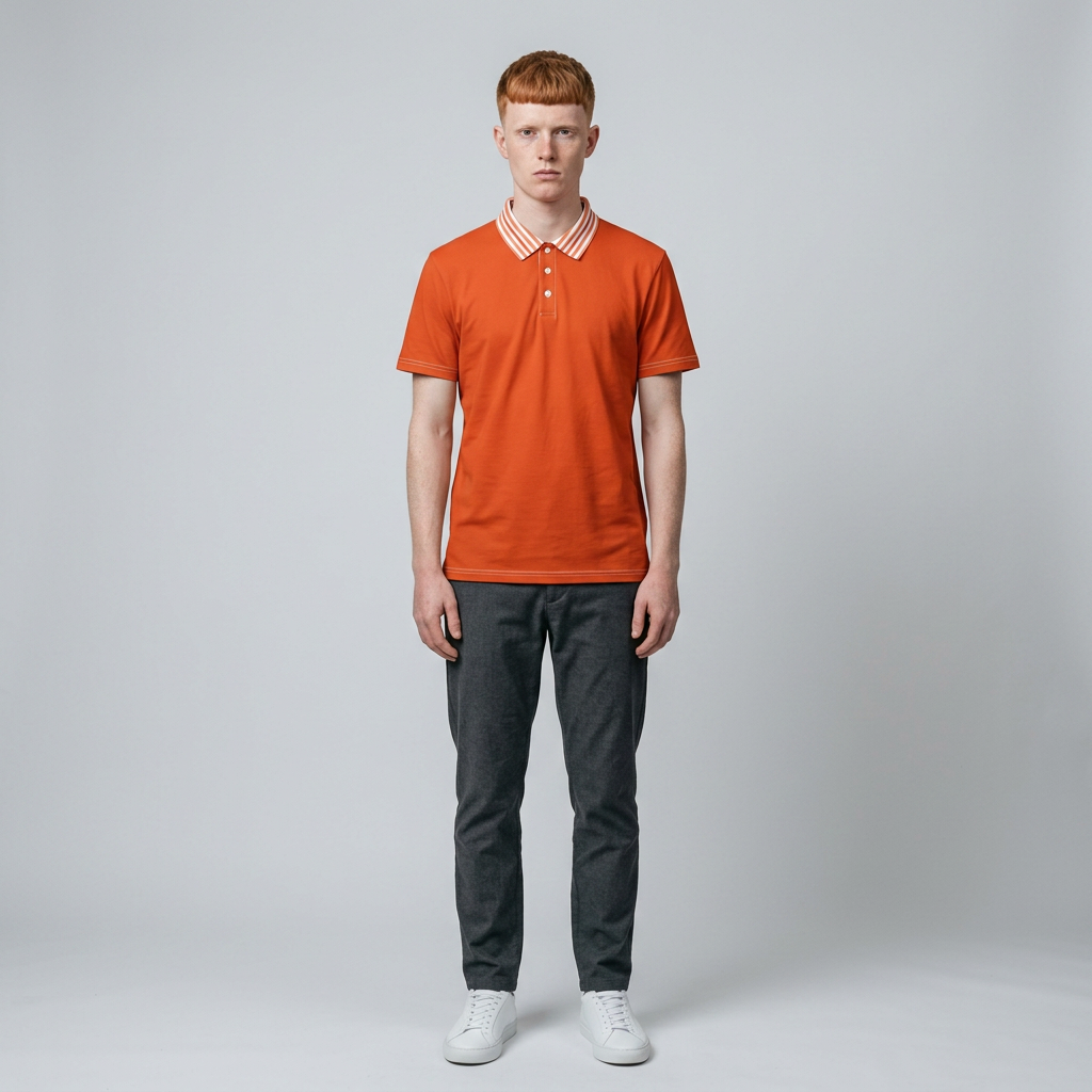 Classic Orange Polo Shirt — Striped Collar Casual Golf Tee