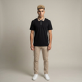 Black Polo Shirt with Beige Plaid Collar — Casual Golf & Smart-Casual Men’s Polo