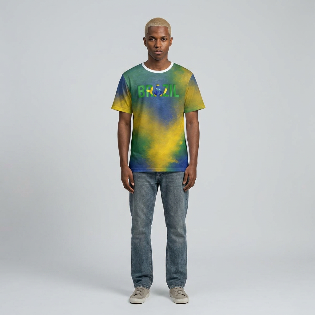 Brazil Flag Fade Men’s Sports Jersey – Green & Yellow Soccer Tee