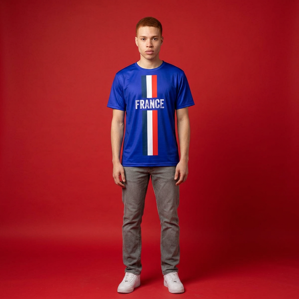 France Flag Sports Jersey — Men's Athletic Tee with Vertical Tricolor Stripe