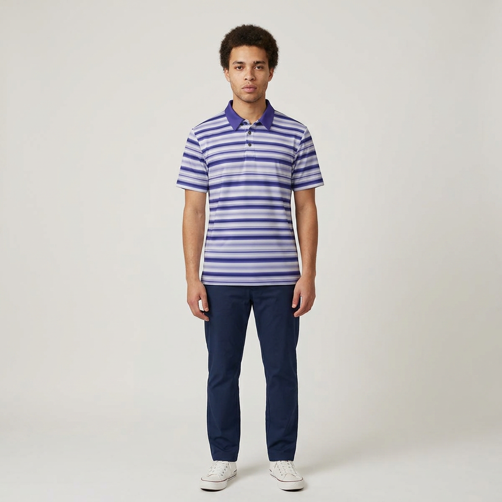 Blue Gradient Striped Polo Shirt