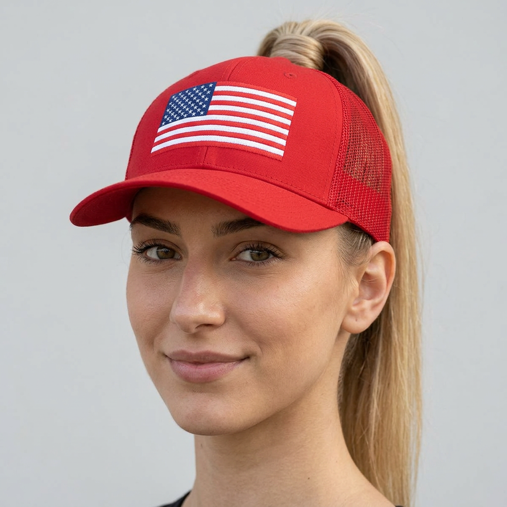American Flag Trucker Cap — Sparkle Sequin USA Snapback