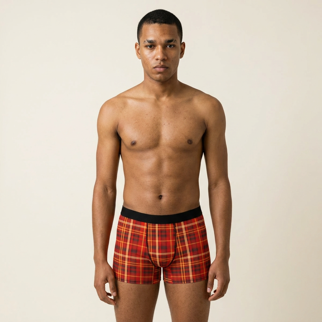 Red  Orange Tartan Plaid Boxer Briefs — Men's Plaid Underwear
