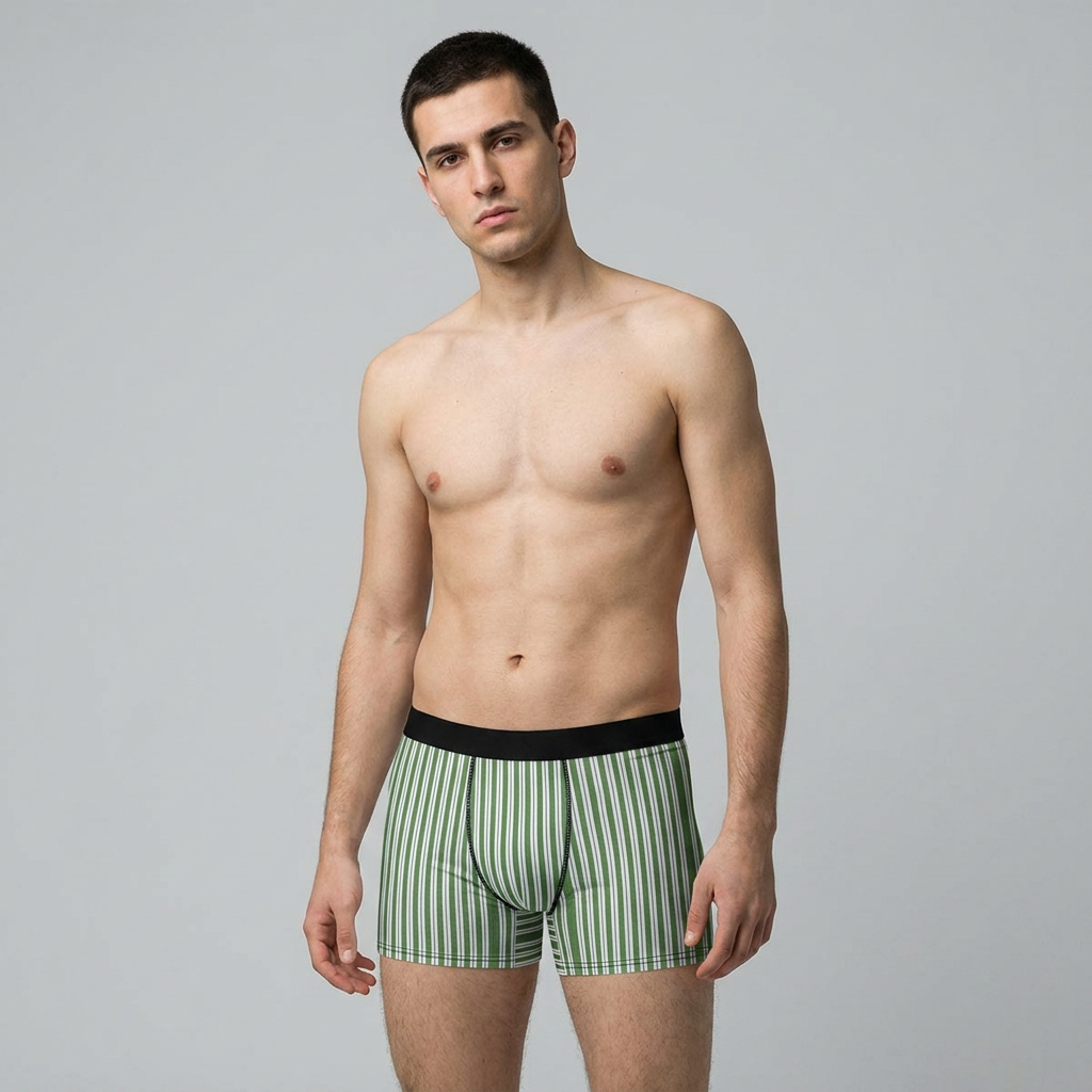 Green Vertical Stripe Boxer Briefs