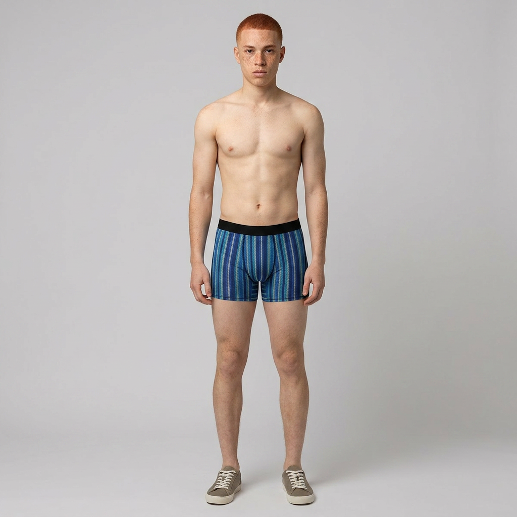Striped Blue Men’s Boxer Briefs — All-Over Pattern Comfortable Undergarment
