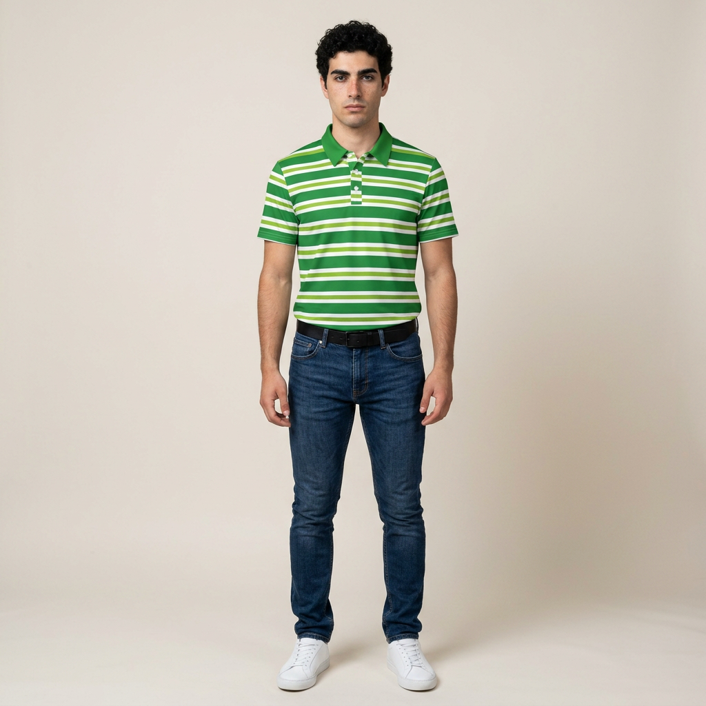 Striped Green Polo Shirt — Classic Golf & Casual Tee