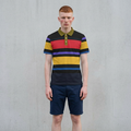 Striped Blue Yellow Red Polo Shirt — Bold Colorblock Casual Tee