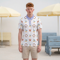 Nautical Pattern Polo Shirt – Seagulls, Starfish & Lifebuoy Print