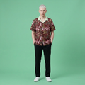 Tropical Leaf Hawaiian Camp Shirt — Men's Burgundy Palm Print AOP