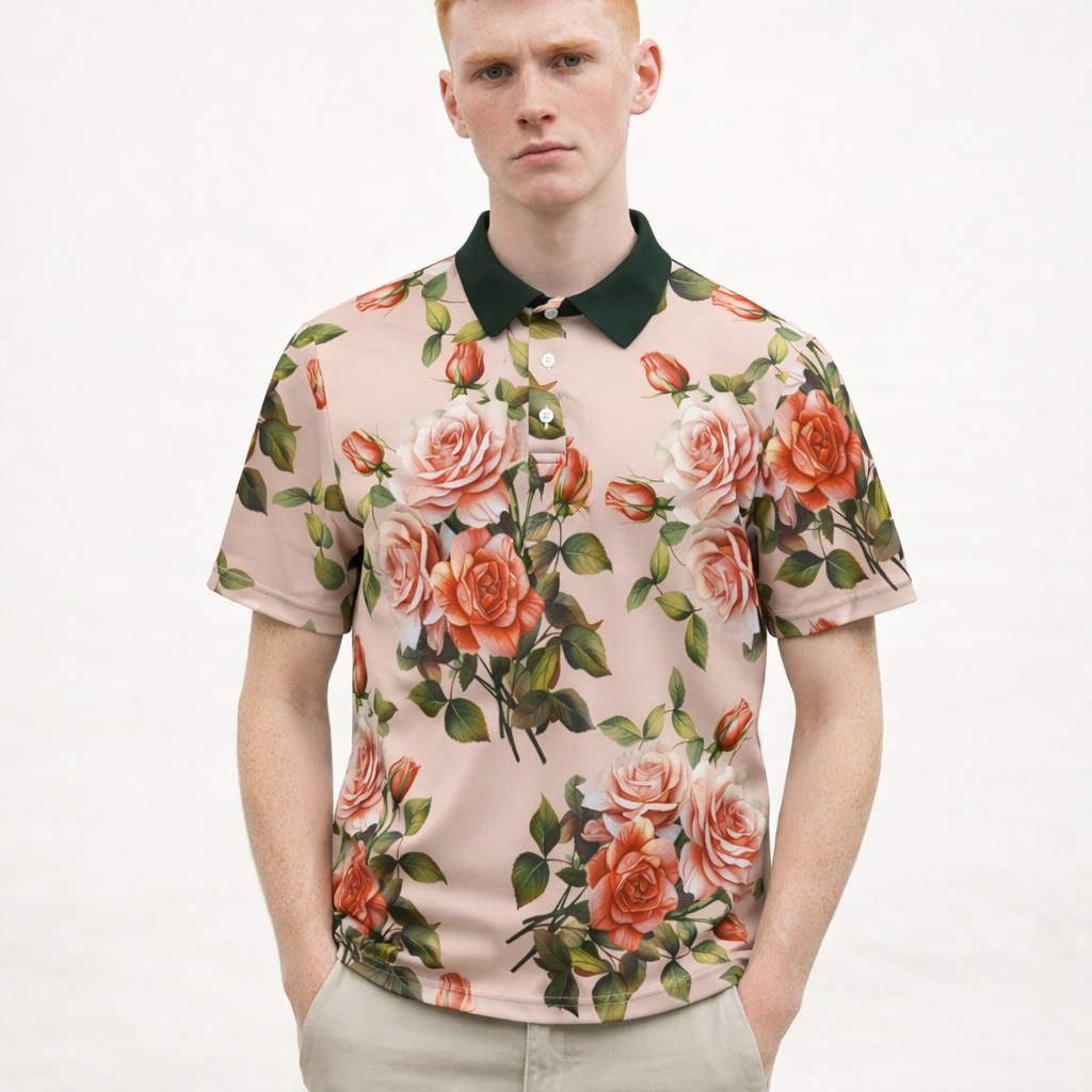 Floral Vintage Rose Polo Shirt
