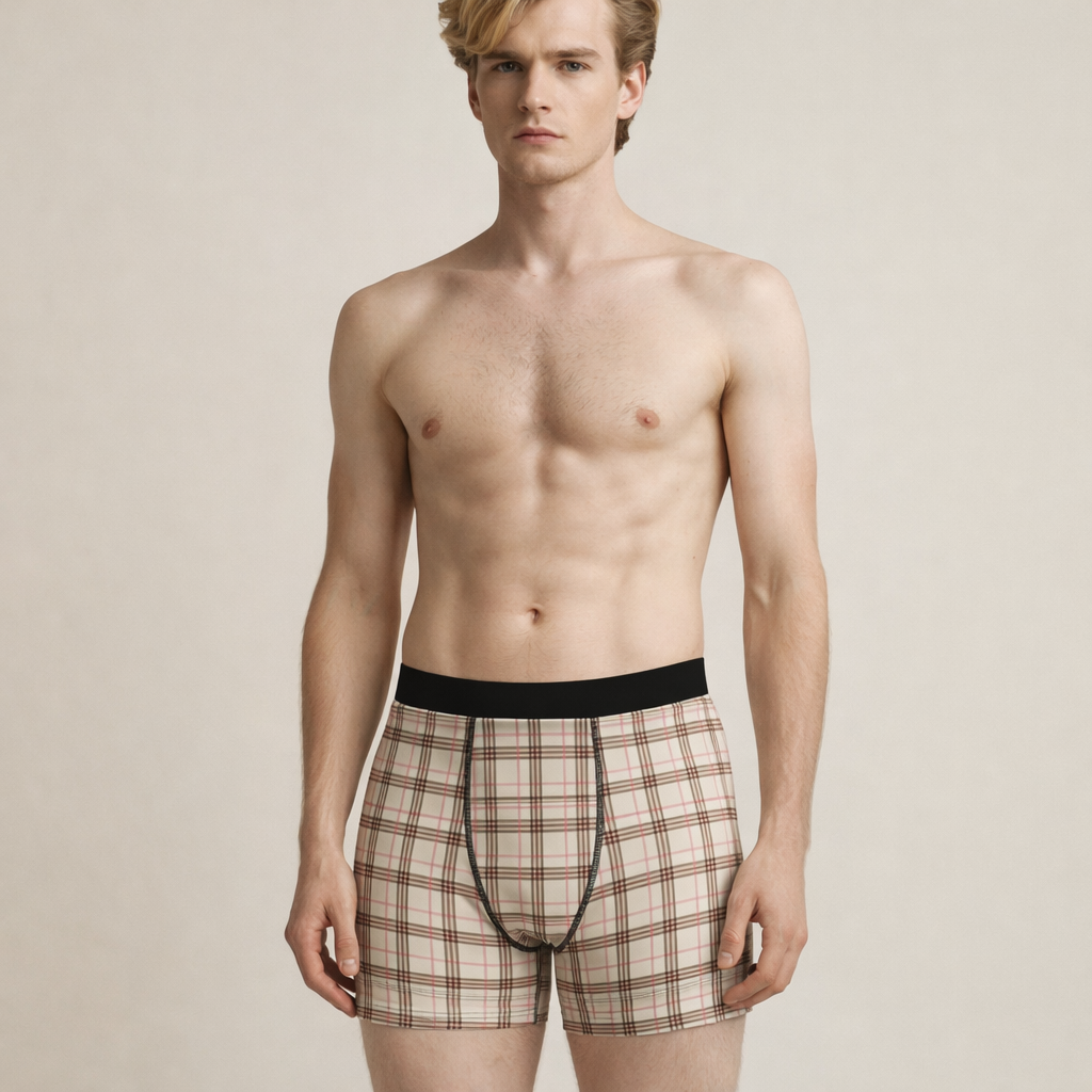 Plaid Boxer Briefs — Classic Beige Tartan Men’s Underwear