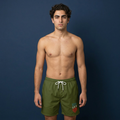 USA Shield Swim Shorts — Men's Olive Mid-Length Beach Trunks