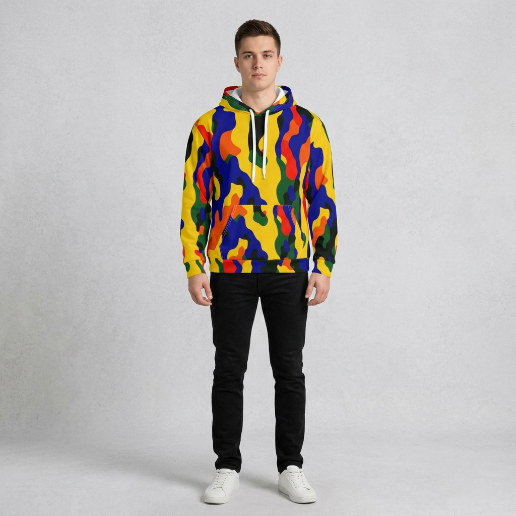 Colorful Abstract Camo Hoodie – Vibrant All-Over Print Pullover