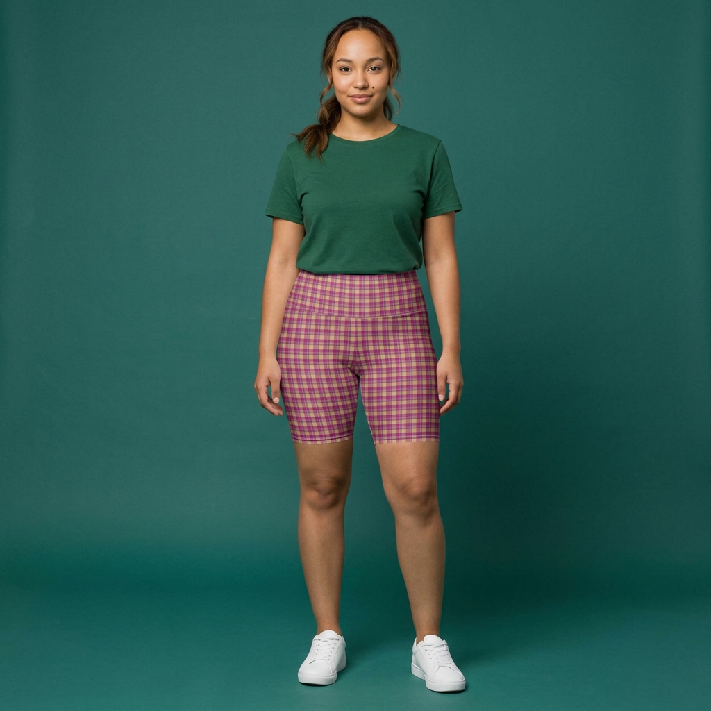 Plaid Pink Women's Workout Shorts — High-Waist Activewear