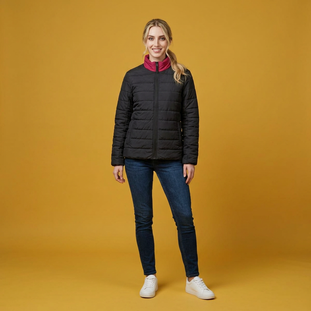 Women's Puffer Jacket - Lightweight Quilted Coat with Contrast Collar