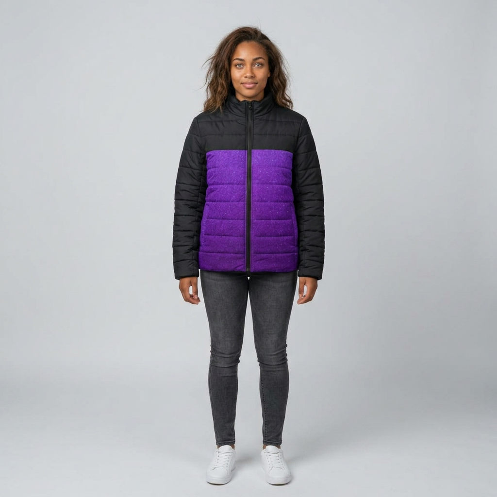 Purple Ombre Black Women’s Puffer Jacket — Cozy Quilted Winter Coat