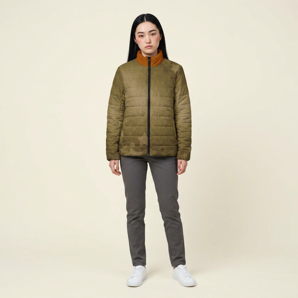 Women’s Quilted Puffer Jacket — Vintage Star Golden Watercolor