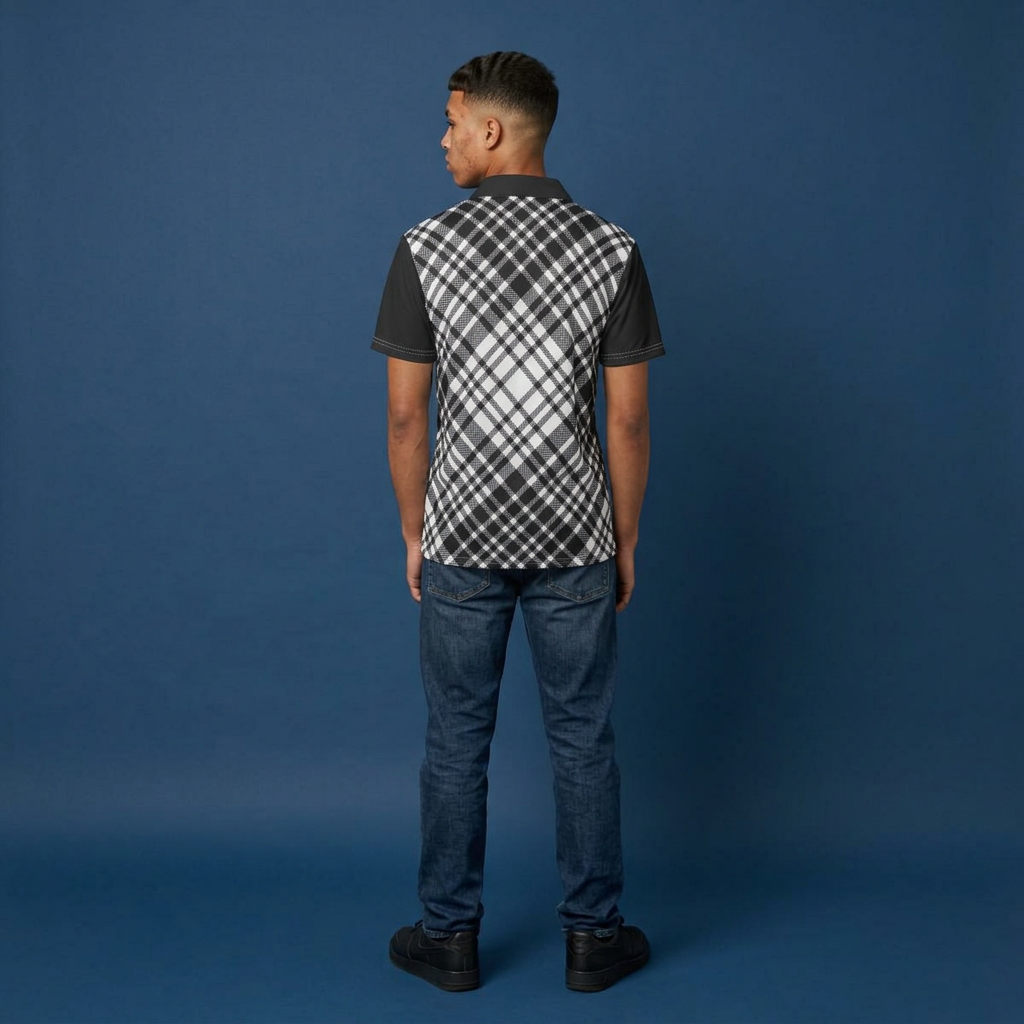 Black & White Plaid Polo Shirt — Classic Check Golf & Casual Tee
