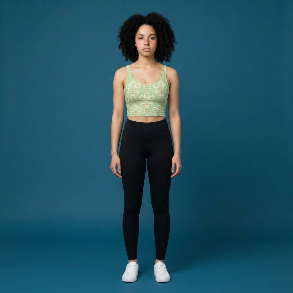 Floral Mint Green Sports Bra — Retro Botanical Pattern