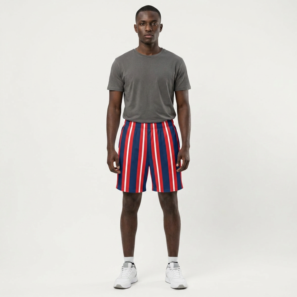 Men's Red White & Navy Vertical Stripe Jogger Shorts