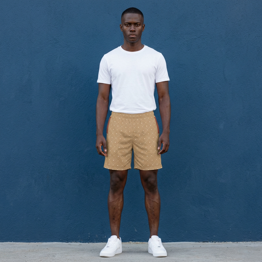 Men's Jogger Shorts - Beige Diamond Dot Casual Athletic Shorts