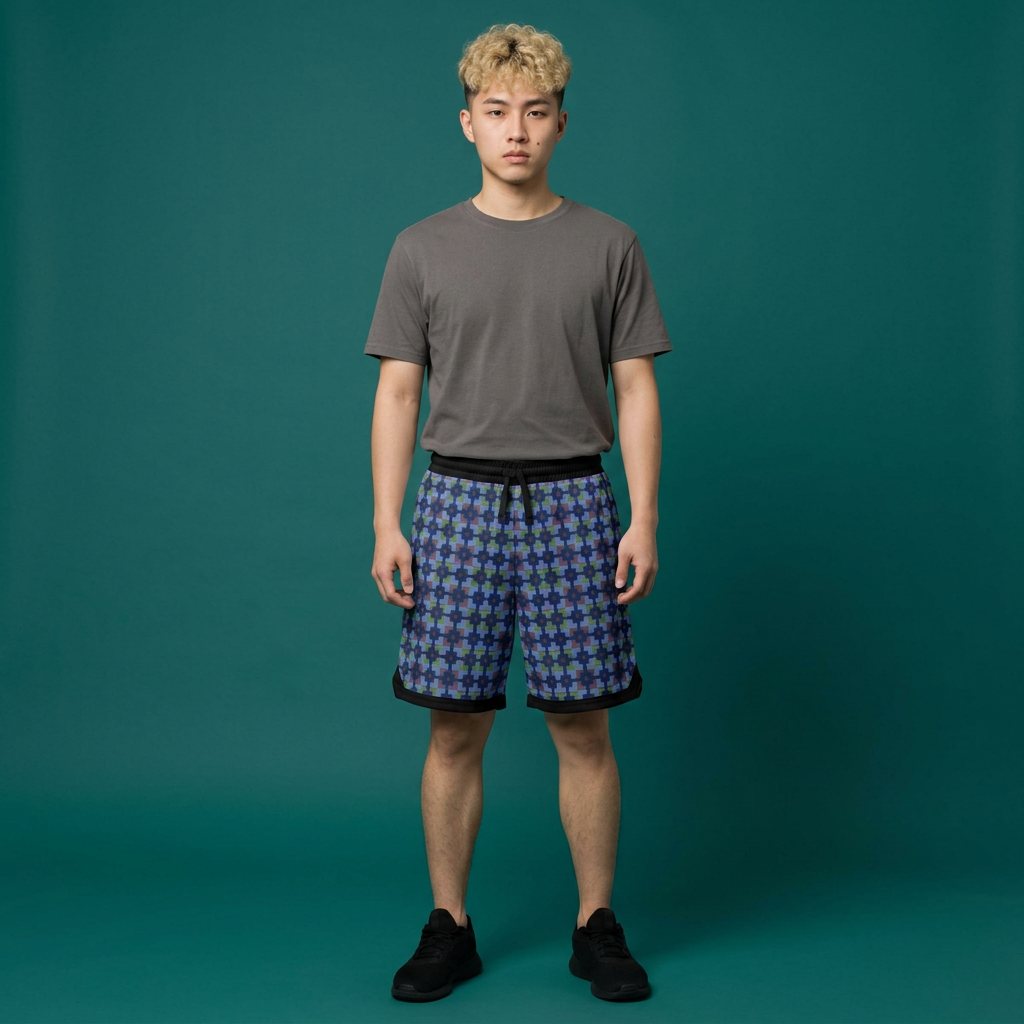Geometric Cross Pattern Basketball Shorts — Athletic Mesh