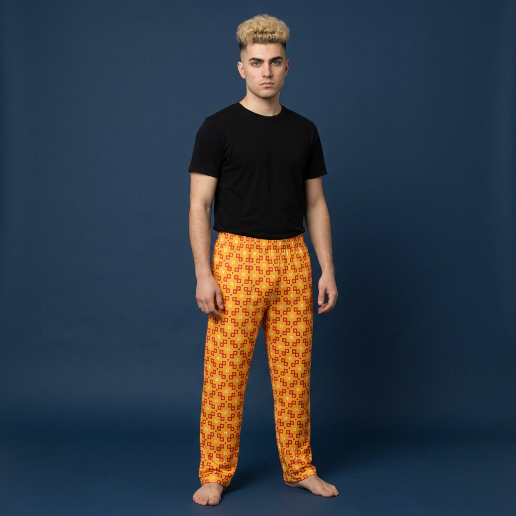 Retro Geometric Men's Pajama Pants – Orange Yellow