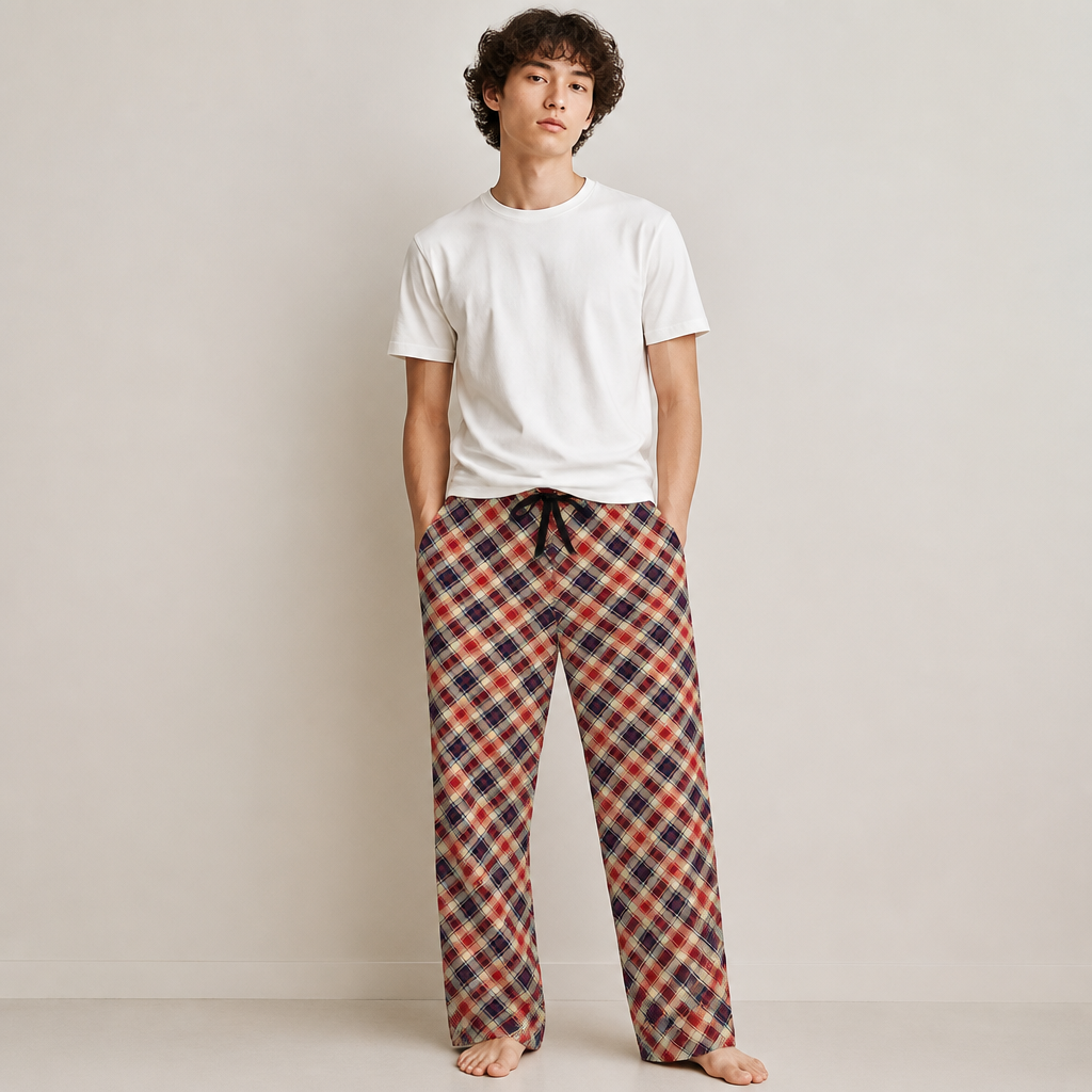 Men's Red & Navy Plaid Pajama Pants - Cozy Lounge Sleepwear