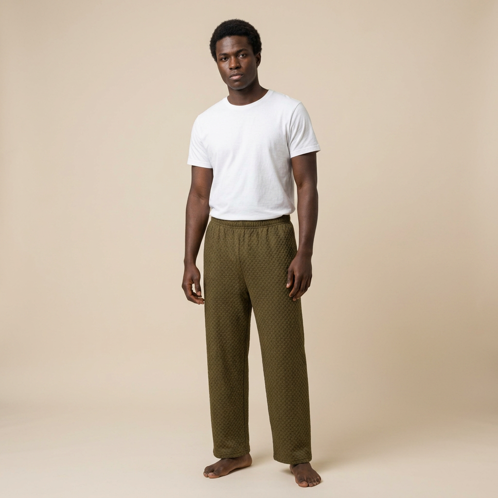Men's Olive Quilted Pajama Pants — Cozy Lounge Sleepwear