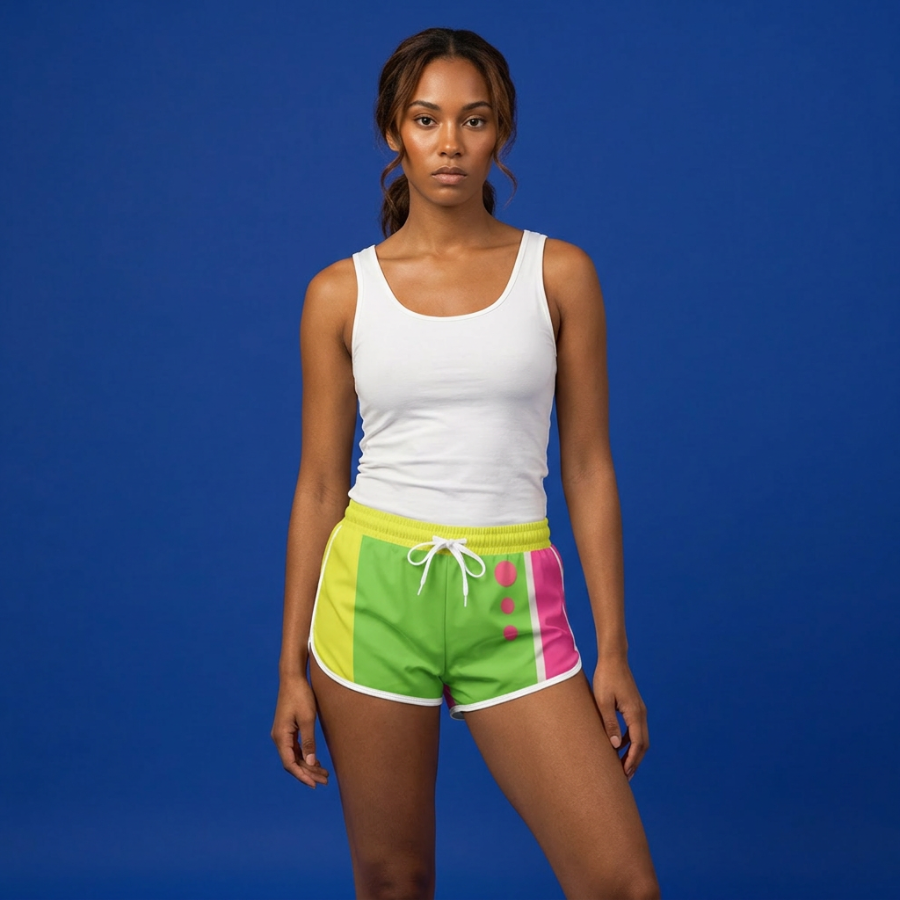 Colorblock Retro Women's Relaxed Shorts - Bright Green, Pink & Yellow