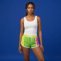 Colorblock Retro Women's Relaxed Shorts - Bright Green, Pink & Yellow