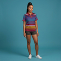 Colorful Striped Knit Polo Shirt — Vibrant Rainbow Casual Polo