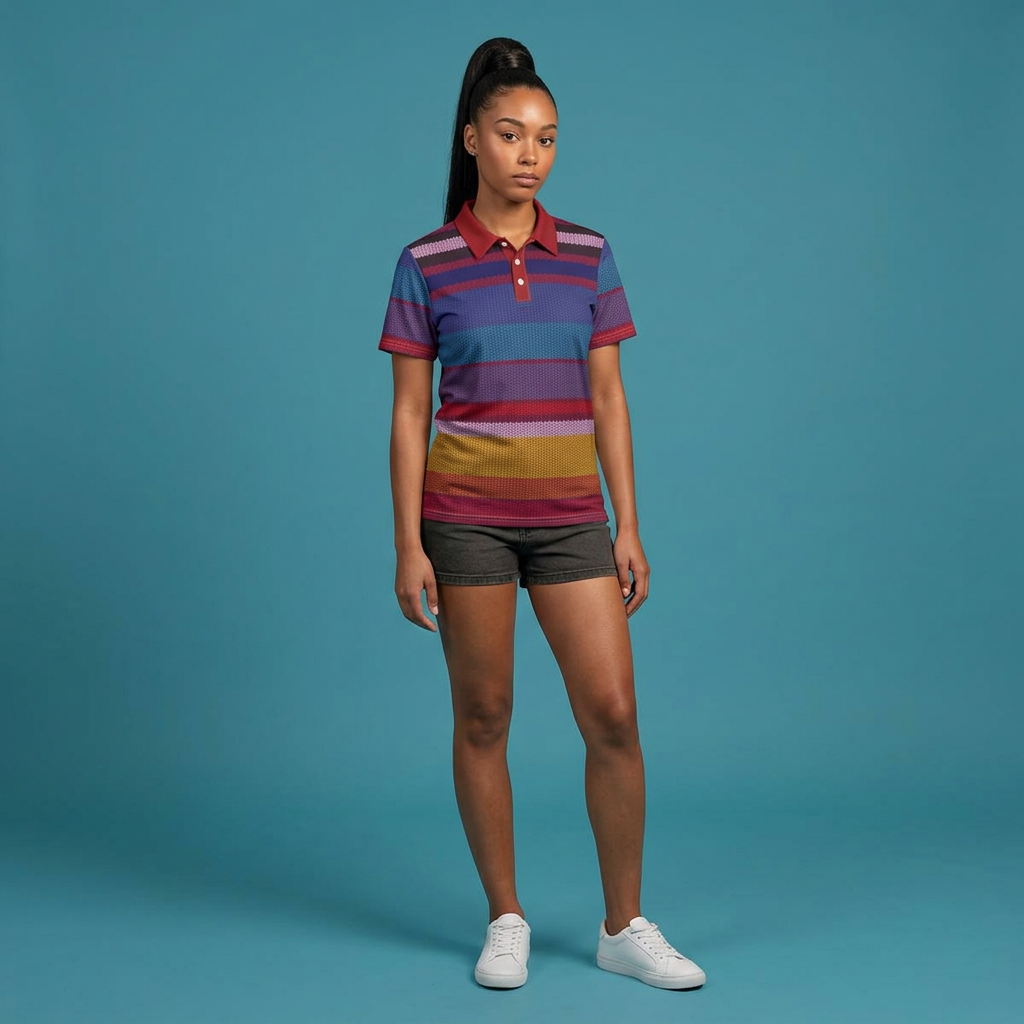 Colorful Striped Knit Polo Shirt — Vibrant Rainbow Casual Polo