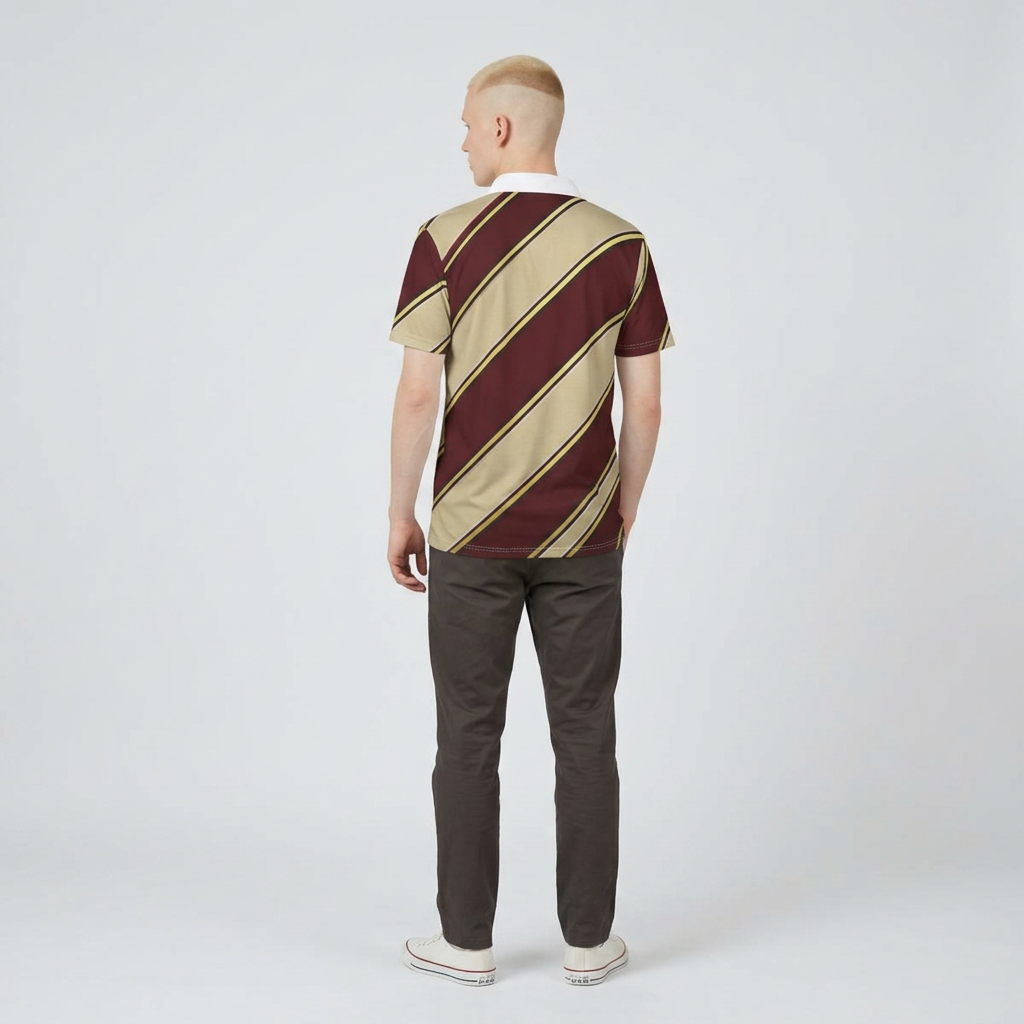 Striped Burgundy & Gold Polo Shirt — Classic Diagonal Polo