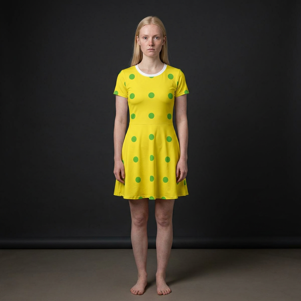 Yellow Polka Dot T-Shirt Dress — Bright Green Dot Summer Dress