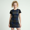 Plaid T‑Shirt Dress — Navy & Yellow Checked