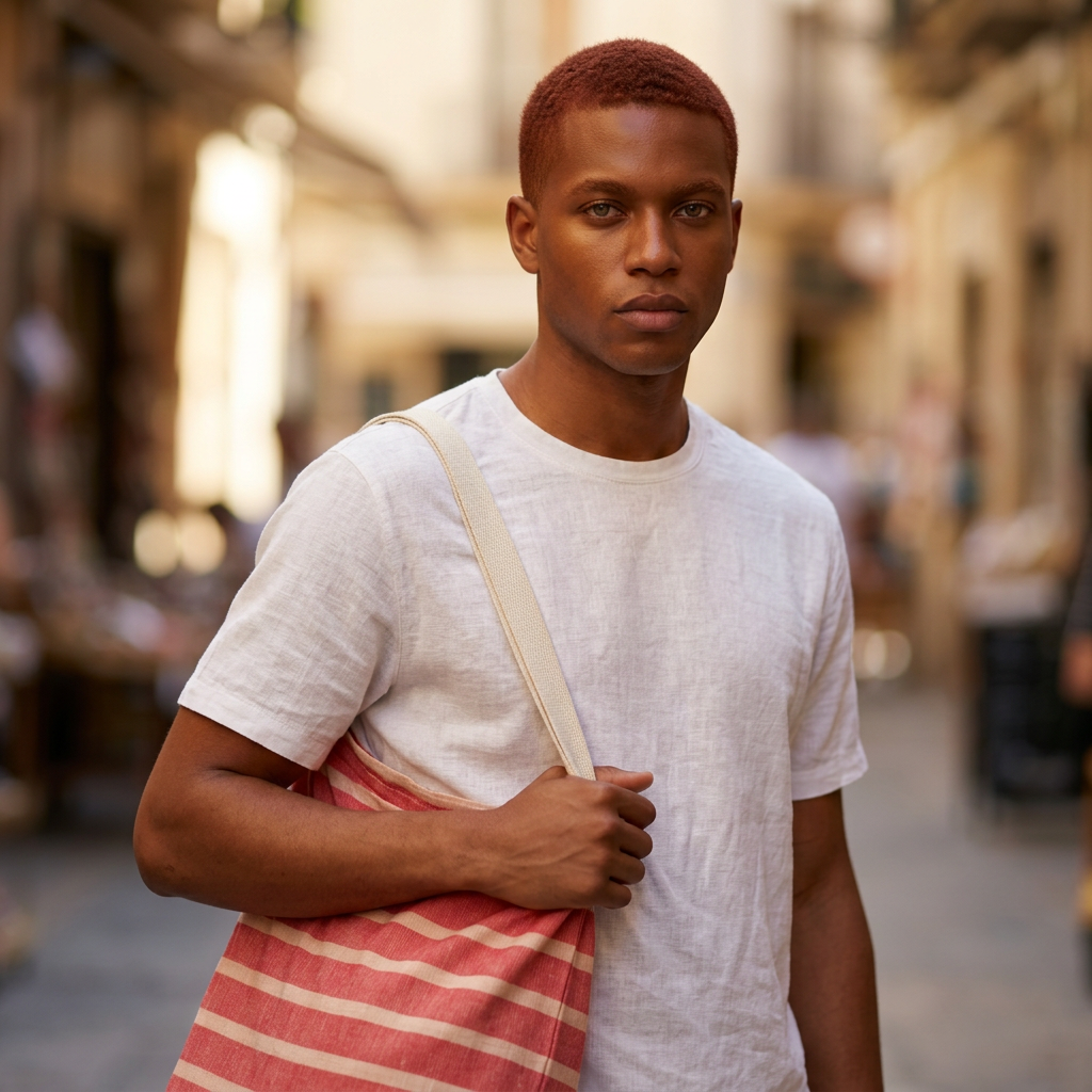 Striped Red Laundry Bag — Cotton Drawstring Laundry Tote