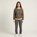 Striped Cable Knit Sweatshirt — Cozy Brown, Yellow & Pastel Stripes