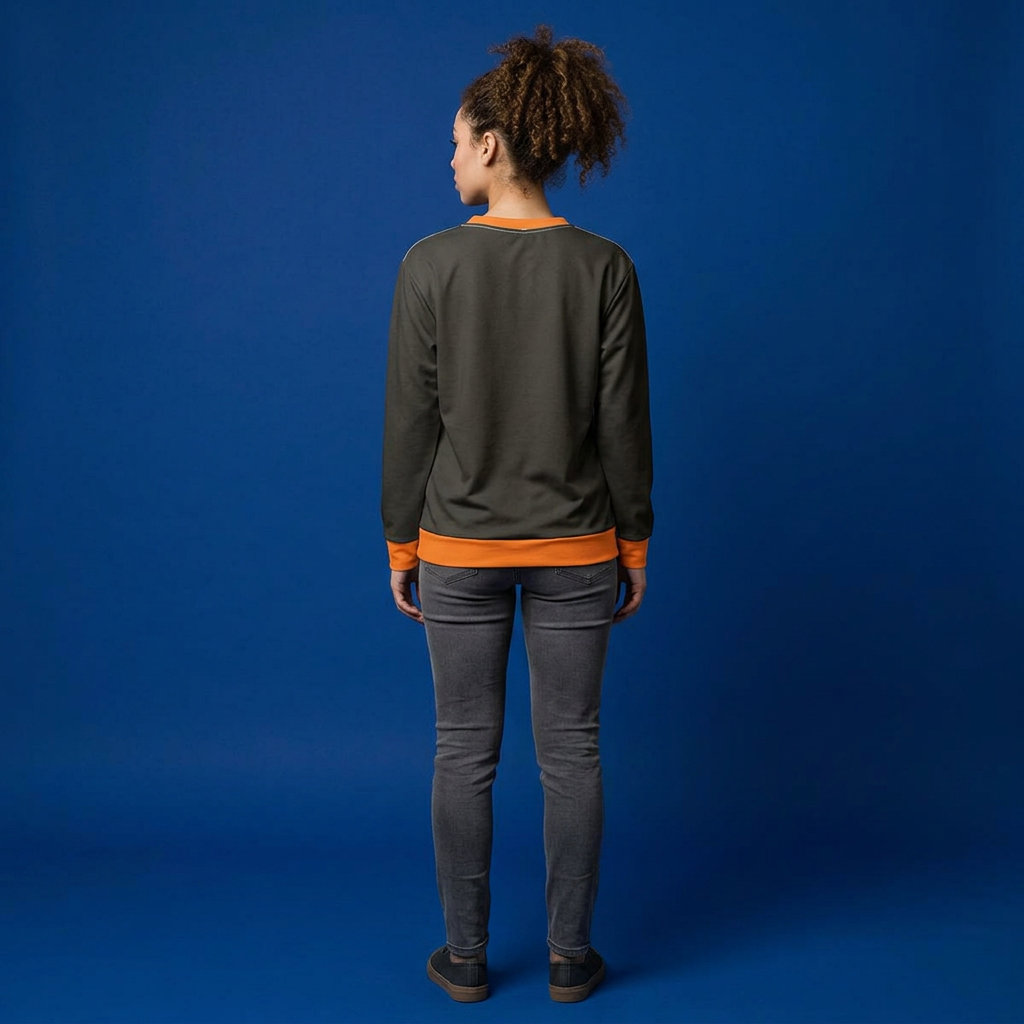 Halloween Orange-Trim Sweatshirt — Black Crewneck with Orange Cuffs & Hem