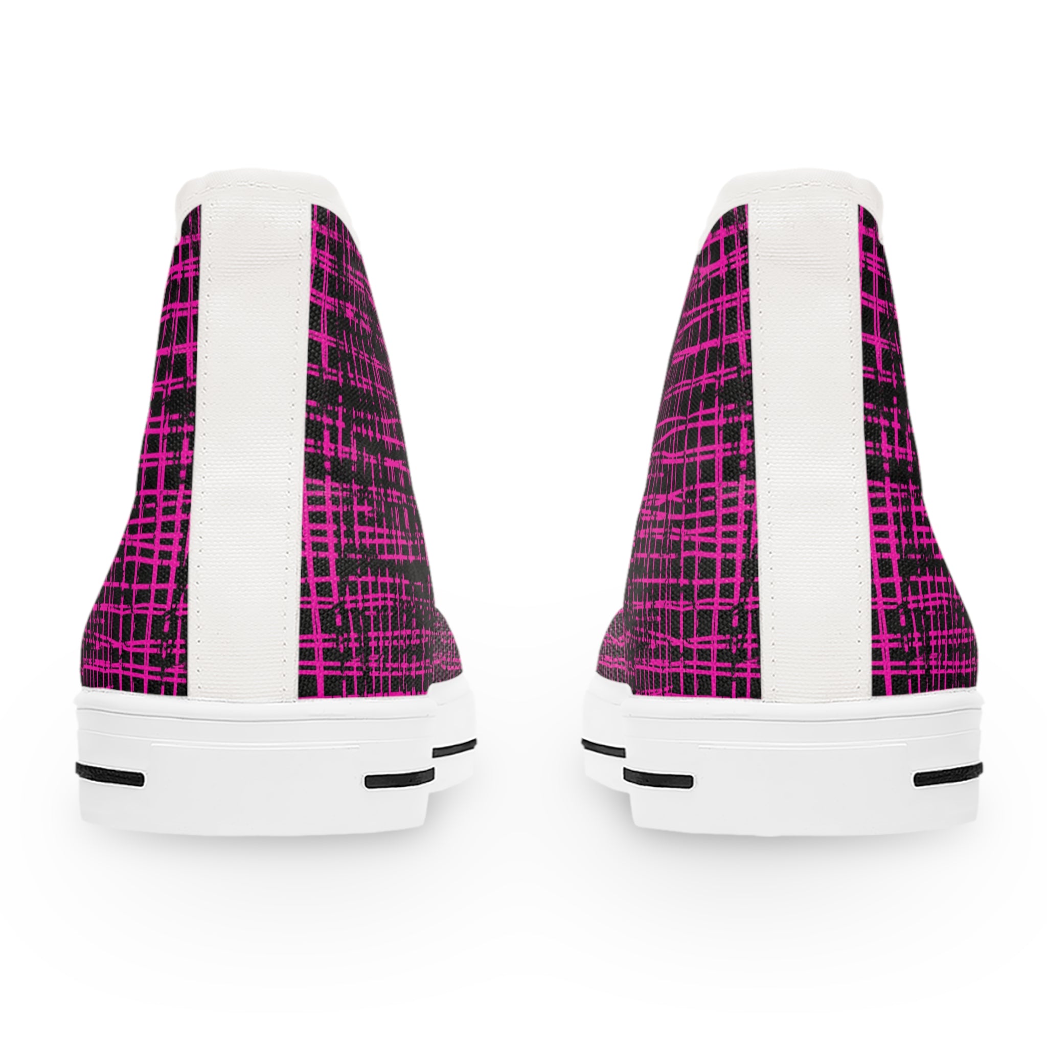 Women's High Top Sneakers — Pink Plaid Grunge Pattern