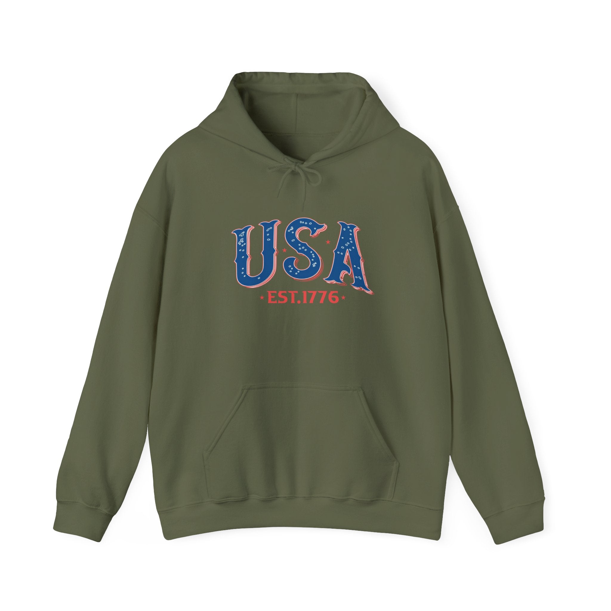 Green hoodie with a graphic design on a white background