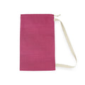 A pink woven drawstring pouch with a cream-colored strap, shown flat against a white background.