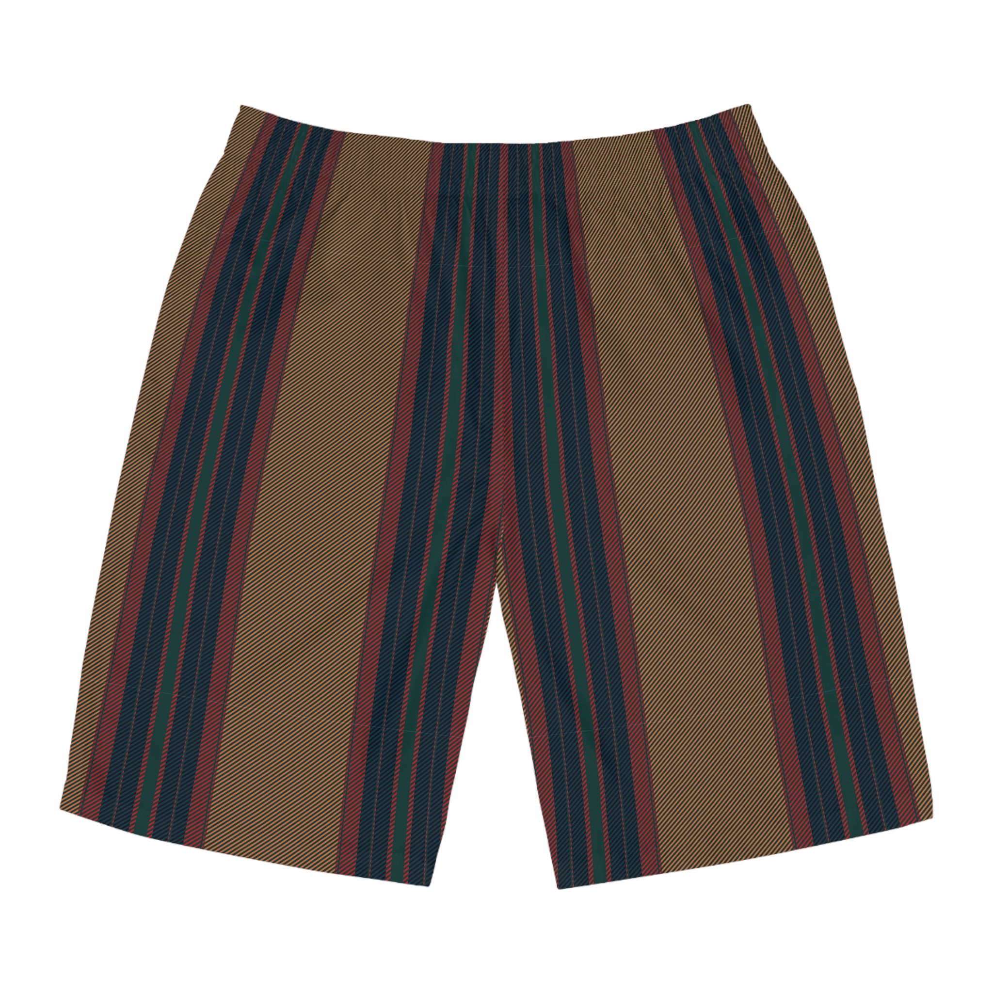 Men's Striped Board Shorts — Vintage Earthtone Vertical Stripe Swim Trunks