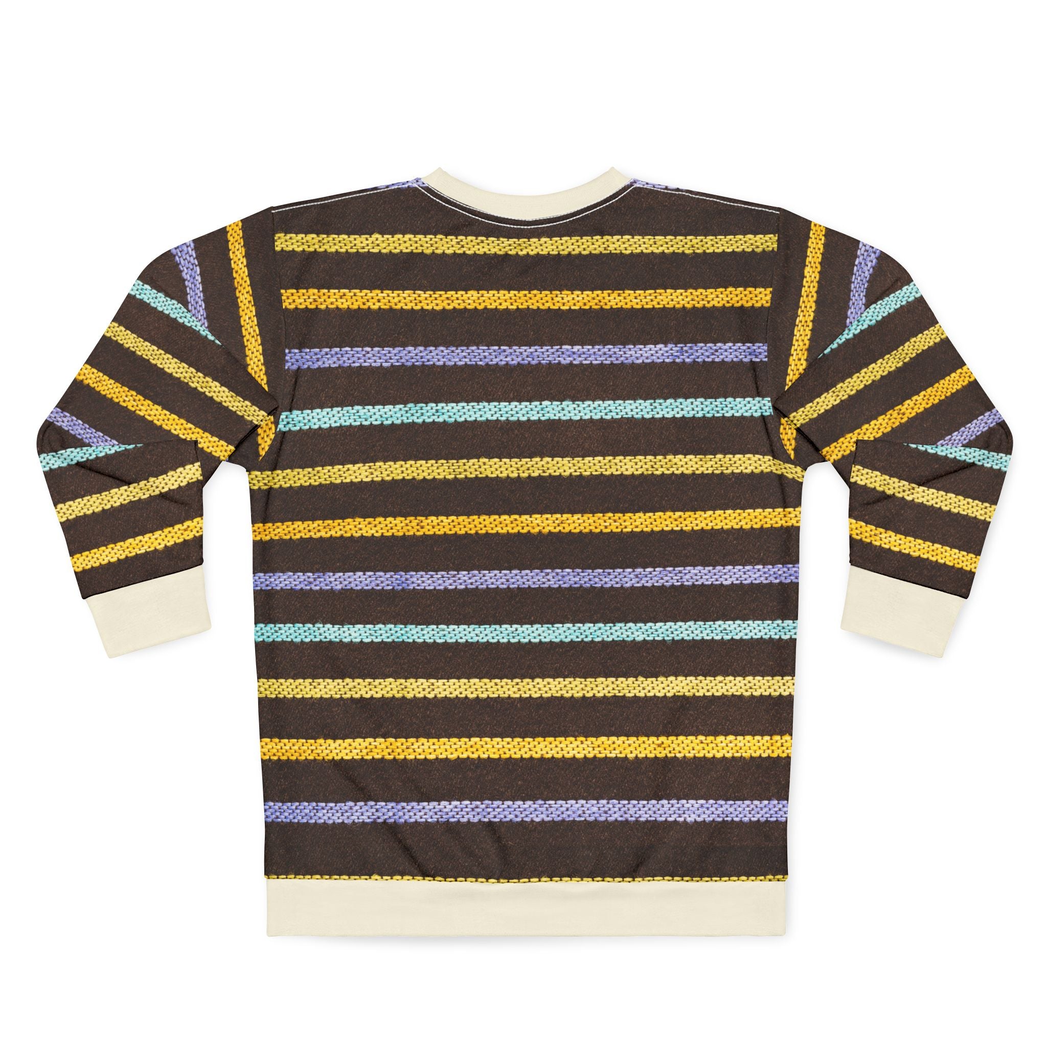 Striped Cable Knit Sweatshirt — Cozy Brown, Yellow & Pastel Stripes